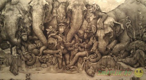 Триптих «Слоны» созданный художницей  Адонной Карэ