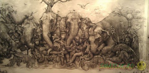 Триптих «Слоны» созданный художницей  Адонной Карэ