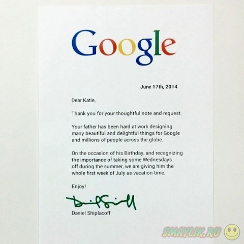 Девочка сделала милый подарок своему отцу, работающему в компании Google